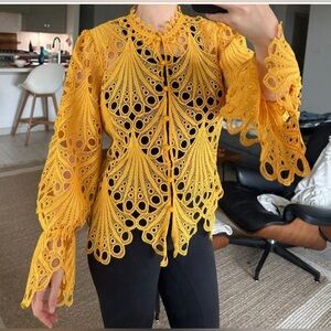 J BROOKS BOUTIQUE  Asymmetrical Yellow Long Sleeve Blouse with Mandarin Collar